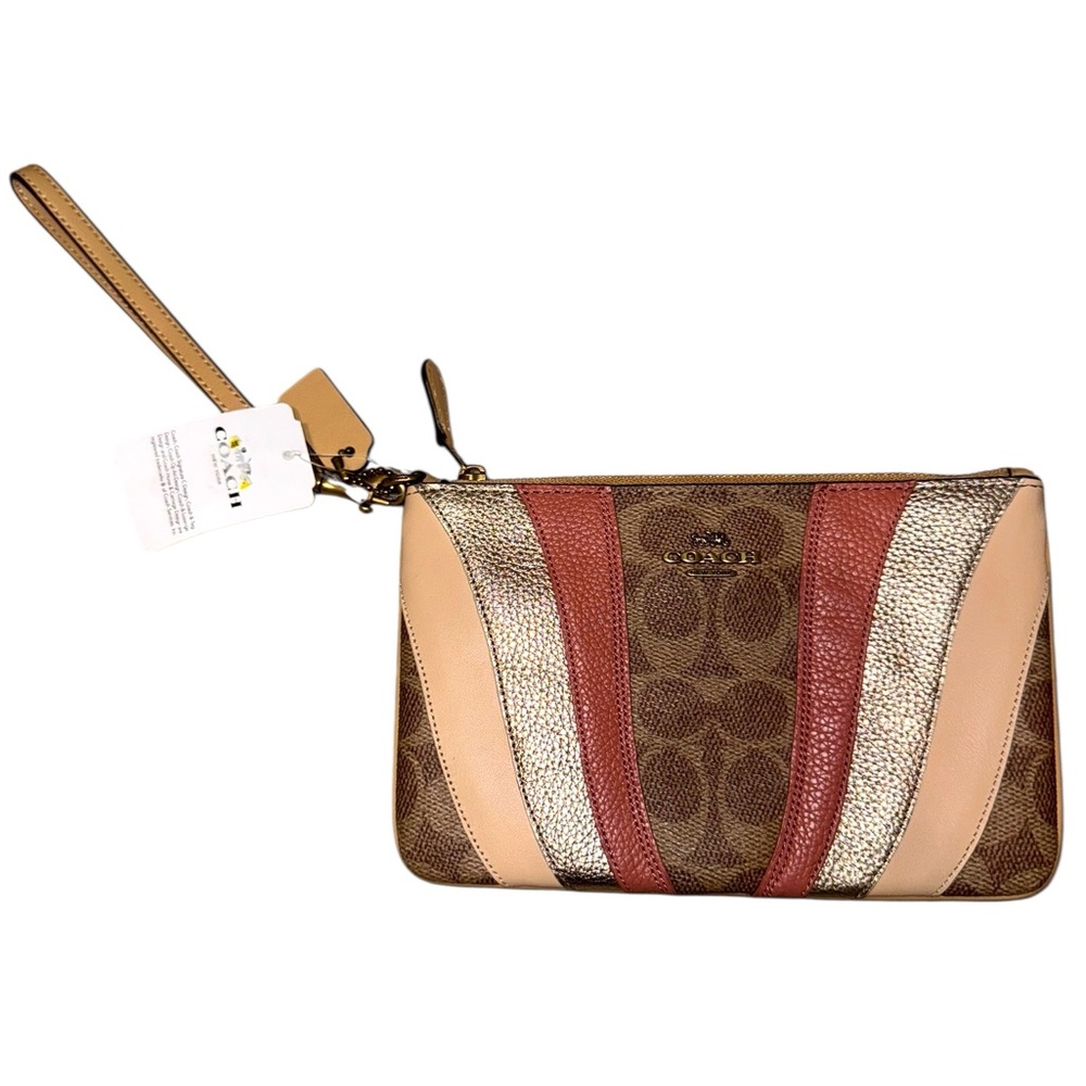 Coach Wristlet/Bag Signature Patchwork Gold, Khaki, Tan NWT